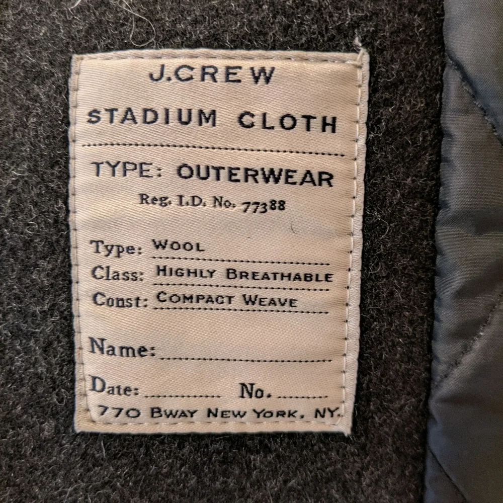 J Crew Men's Single Breasted Charoca Grey Wool Slim Fit Stadium Jacket small